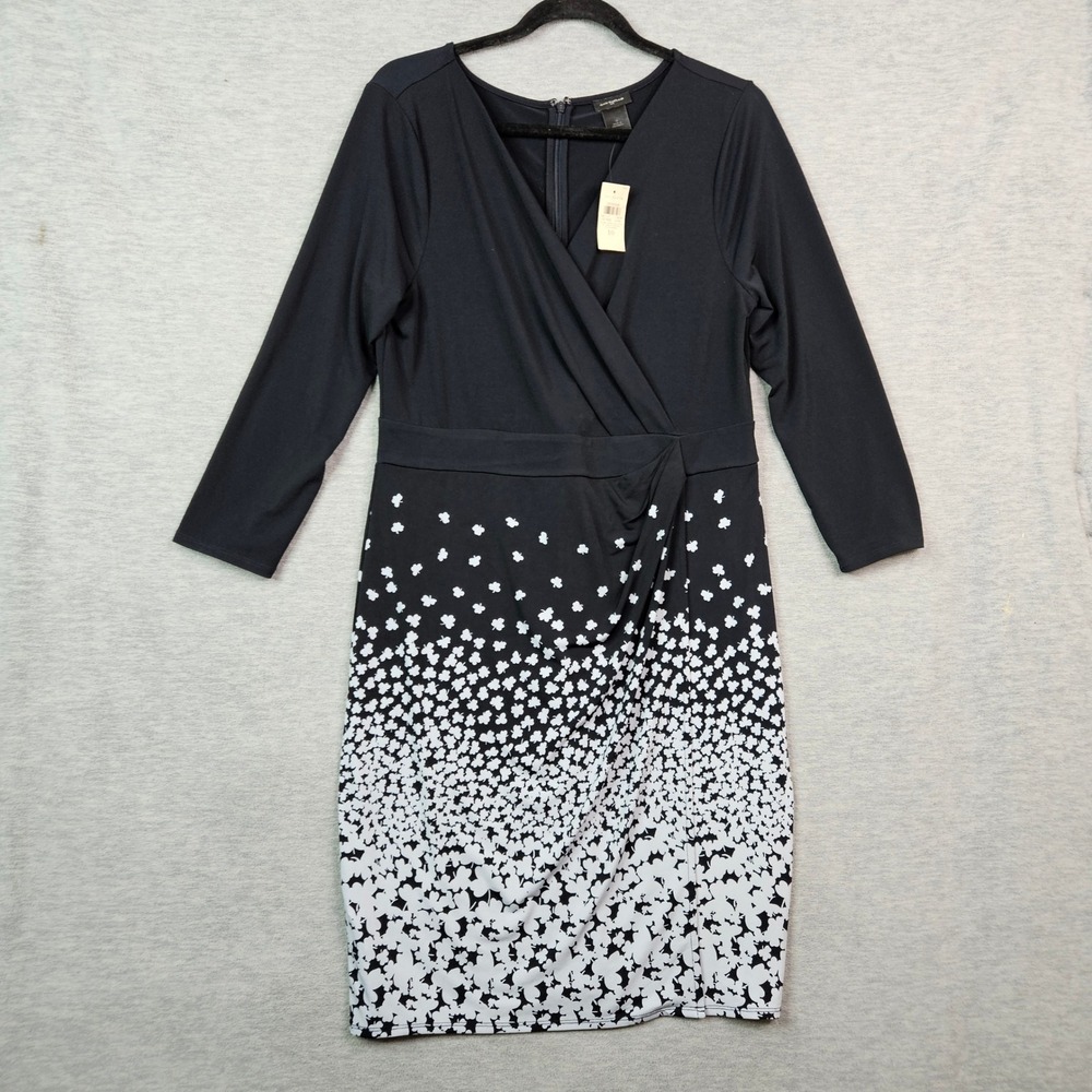 Ann Taylor Black White Clover Floral Faux Wrap Sheath Dress Size 10 NWT